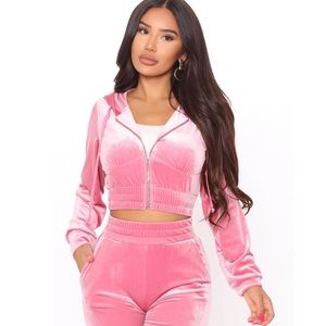 2000s Y2K inspired velour pink track suit set